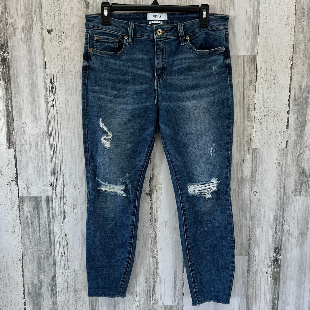 PISTOLA Straight Leg Distressed Blue Jeans 30